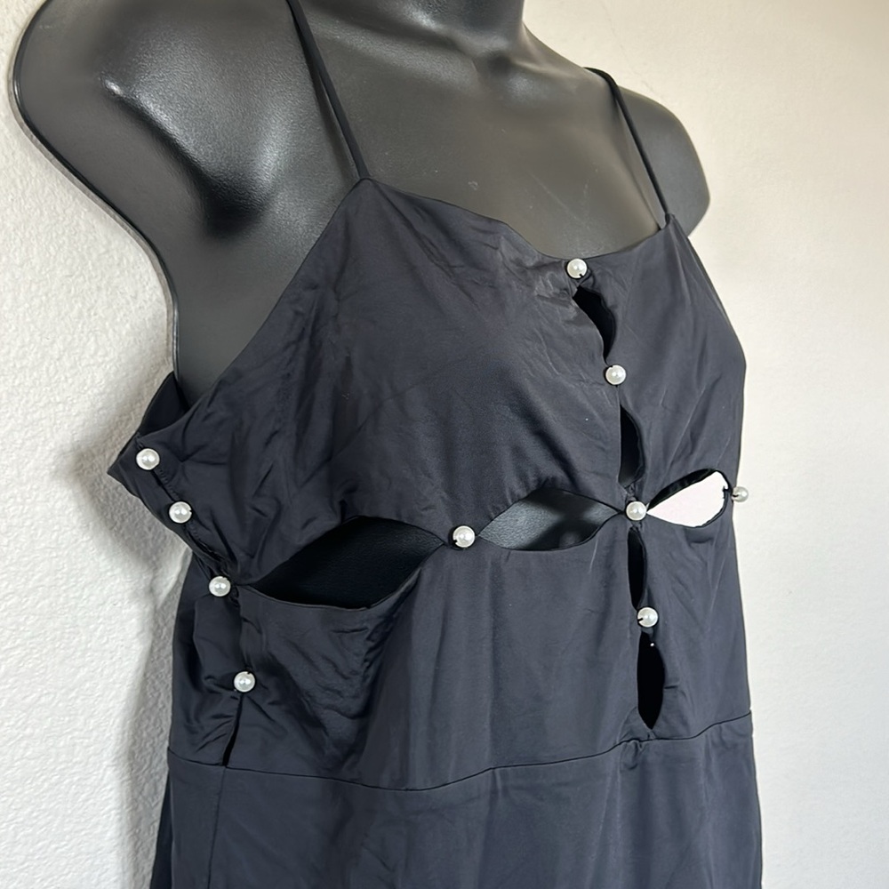 Superdown Celina Cut Out Mini Dress in Black with Pearls - Picture 7 of 11